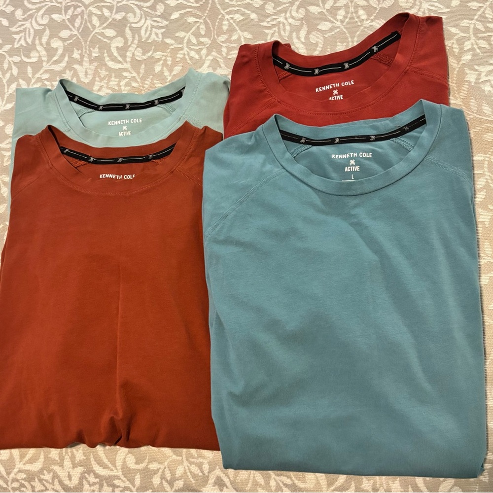 Kenneth Cole Long Sleeve Crewneck Tees - Teal, Rust, Light Blue